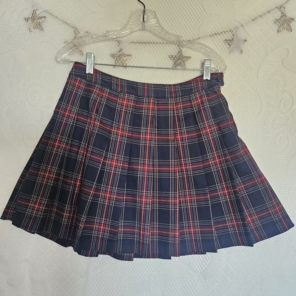 Y2K Large Dark Academia Plaid Pleated Mini Skirt Clueless Schoolgirl Preppy Fall - Picture 2 of 10